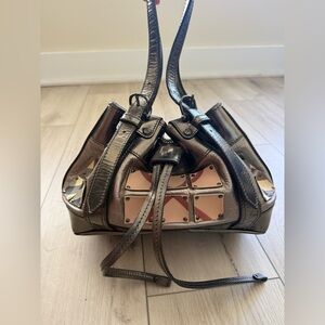 Burberry Metallic Bronze with Plaid Decorations Shoulder Hobo Bag